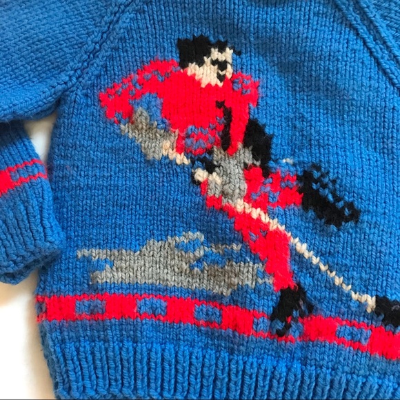 Vintage Handmade Knit Hockey Sweater Wool - Picture 2 of 3